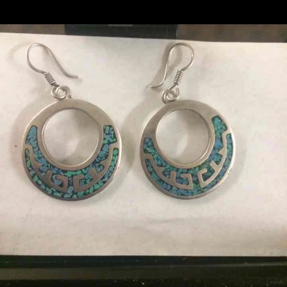 Vintage turquoise & .925 silver pierced earrings